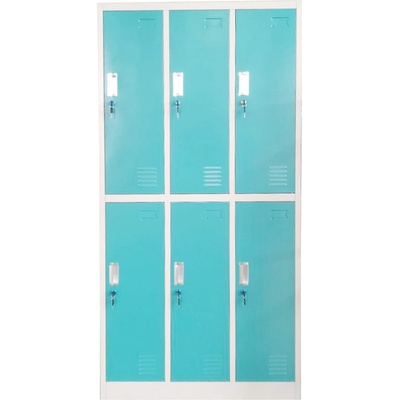 RFG Троен метален гардероб RFG с шест клетки, 90 x 45 x 185 cm, сив корпус и врати с тюркоазен цвят