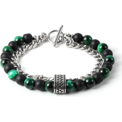 Daniel Dawson Dvojitý korálkový náramek Federic zelené Tygří Oko Achát NR2190-0854(14) Zelená