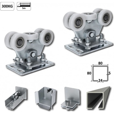 Samonosný systém 80x80x5mm posuvnej brány do 300kg/5m otvor (W39/80Zn 6m zinkový profil, 2x W35MR/N, 1x W36/80, 1x W37M, 1x W32/80)