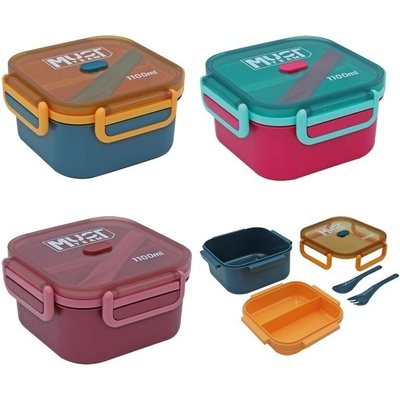 MUST Team desiatový box s vidličkou a lyžicou 1100 ml 17 x 17 x 9 cm modrý