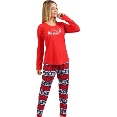 Дамска коледна пижама в червено с Дядо Коледа и шейна