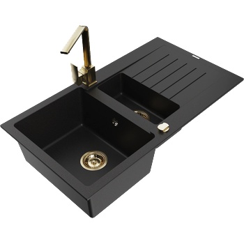 Mexen Matias гранитна мивка с 1, 5 камери и отцедник и кухненски смесител Rita, черен - 6502-77-670300-50 (6502-77-670300-50)