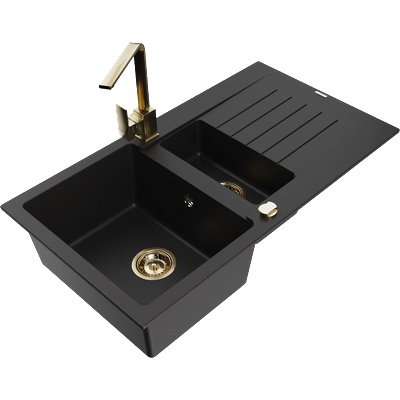 Mexen Matias гранитна мивка с 1, 5 камери и отцедник и кухненски смесител Rita, черен - 6502-77-670300-50 (6502-77-670300-50)