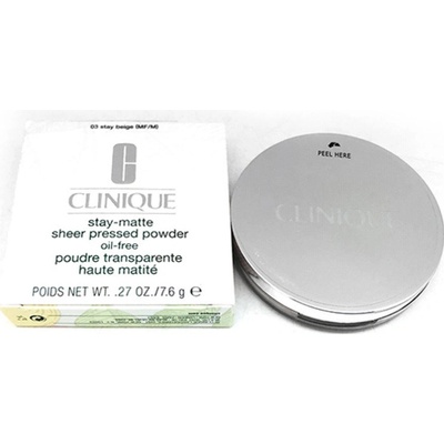 Clinique Stay Matte Sheer Pressed Powder Kompaktní pudr pro dlouhotrvající matný vzhled 1 Stay Buff 7,6 g