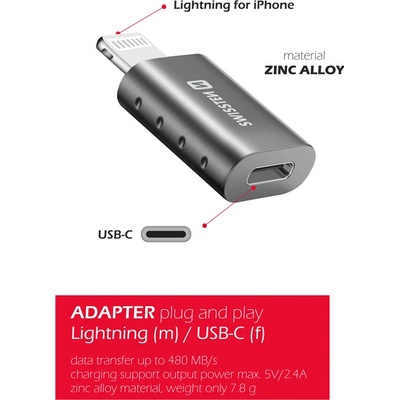 Swissten Přepojka / redukce - Lightning samec na USB-C 3.1 samice - kovová