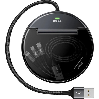 Кутия за организране на кабели с USB изходи и универсален 3-в-1 USB кабел с Lightning, microUSB и USB-C конектори - Baseus Car Sharing Charging Station (черен) (CAHUB-FX01)