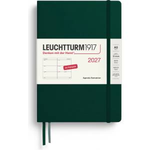 Leuchtturm1917 Weekly Calendar 2027 Medium (A5) - French, Forest Green, Hardcover, 12 Months - January-December 2027, 1 week per double page with high ink compatibility - 400405 (400405)