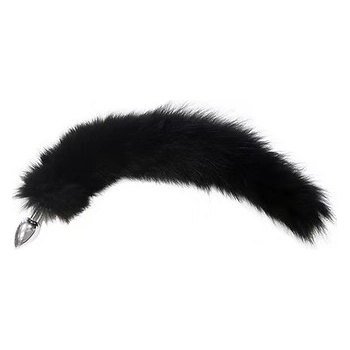 ostatní ROUGE Stainless Steel Medium Butt Plug Tail - Real Fur