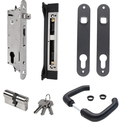 LOCINOX® sada FIFTYSET na zamykanie krídlovej bránky (štítok, doraz, cylindrická vložka, kľučka), pre profil 50x40 mm