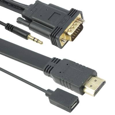 Кабел DeTech HDMI - VGA, 1.8m, Flat, с аудио кабел -18229 (18229)
