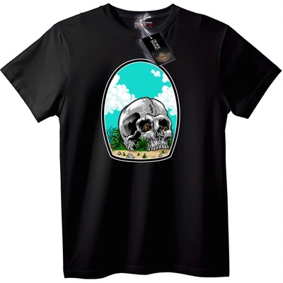 NOONEBRAND Тениска с череп в тюркоазна рамка - S, Black