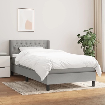 vidaXL Боксспринг легло с матрак, светлосиво, 90x200 см, плат (3129921)
