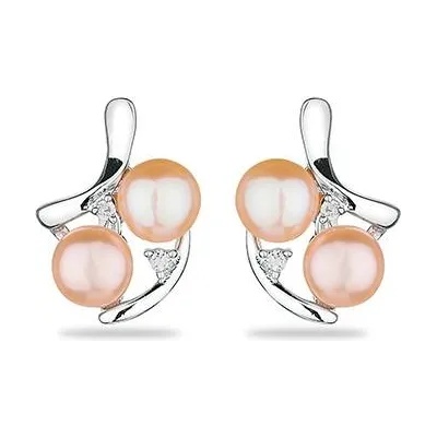 Swan Сребърни обици с естествена перла и цирконий FN693ER Swan