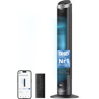 DREO Smart Tower Fan 7.9 m/s Speed, 5 Levels, 4 Modes, Touch/Remote Control/App & Voice Control, Alexa, 12H Timer, Silver - DR-HTF008S