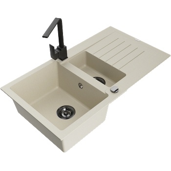Mexen Matias гранитна мивка 1, 5-каморна с отцедник и кухненски смесител Rita, бежов - 6502-69-670300-70 (6502-69-670300-70)