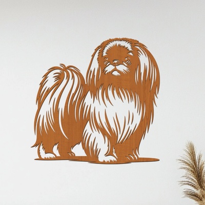 dřevo života Dřevěný obraz psa Pekingese Zvolte rozměr šxv (cm): 40x39, Zvolte barvu dekoru: Třešeň