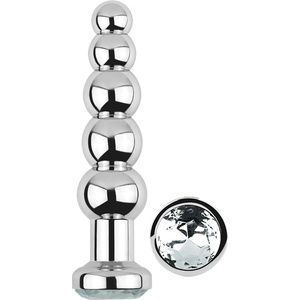 SuperLove Anal Jewel Beaded Metal Butt Plug Silver-Clear Gem