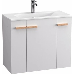 Krofam Комплект бели стенен шкафове Krofam e-L_WOOD 79 см, вградена мивка Krofam e-L_WOOD 80 см (139-0008+139-0301)