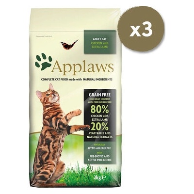 Applaws Dry cat Adult pro dospělé kočky kuřecí a jěhněčí 3 x 2 kg