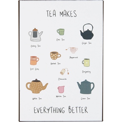 IB LAURSEN Plechová cedule Tea makes everything Better, bílá barva, kov