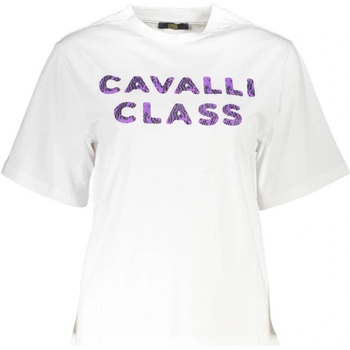 Cavalli class Perfektné Dámske Tričko Krátky Rukáv Biela