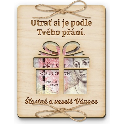 Dřevěná obálka na peníze - Šťastné a veselé Vánoce