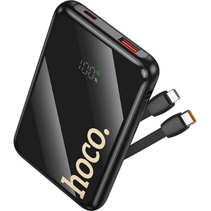 hoco. Q37 аварийно зарядно устройство с USB+Type-C изход, 10000mAh, LED дисплей + кабел Type-C/Lightning, ЧЕРЕН Q37_B (Q37_B)