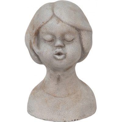 Šedá cementová dekorace busta dívky – 11x10x18 cm