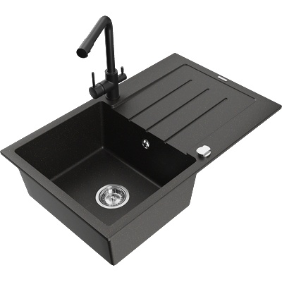 Mexen Bruno гранитна мивка с една камера с отцедник и кухненски смесител Duero, черен/златист металик - 6513-75-671600-70 (6513-75-671600-70)