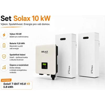 SolaX 10 kW + baterie Triple Power T58 V3 11,6 kWh + WiFi monitoring střídač 10 kW + bateriové úložiště 11,36 kWh