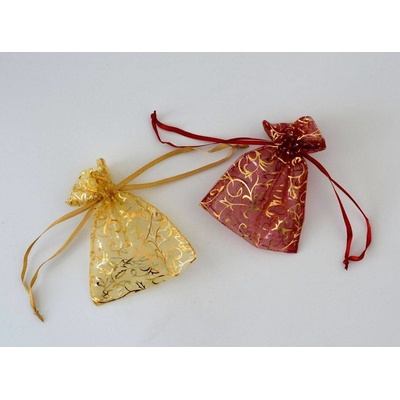 Dárkový pytlík organza s ornamenty 7 x 10 cm VÍNOVÝ