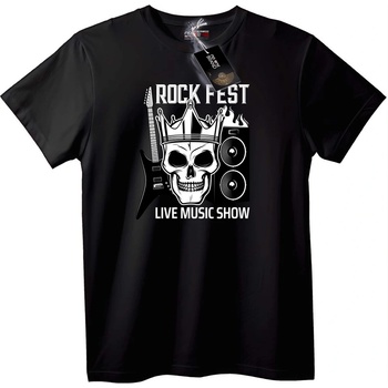 NOONEBRAND Тениска Рок Фест Skull Жива Музика - XL, Black