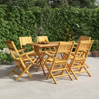 vidaXL Градински трапезен комплект, 7 части, тиково дърво масив (3155010)