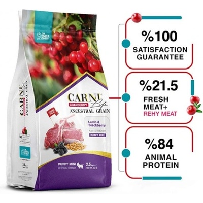 Carni Life Cranberry PUPPY Hyper Premium MINI - храна за подрастващи Кучета от дребни породи с АГНЕ И КЪПИНИ - 7 кг, Турция