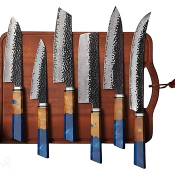 HARAHU Комплект кухненски ножове дамаск ai-37600 - Тъмносин kp37600 (ai-37600)