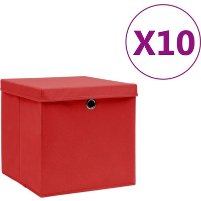 Petromila vidaXL Úložné boxy s vekom 10 ks 28x28x28 cm červené