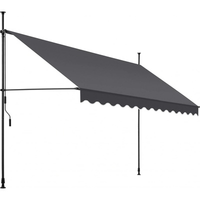 Tectake Upínací markýza s ruční klikou, výškově nastavitelná 350 x 180 cm, černá/šedá