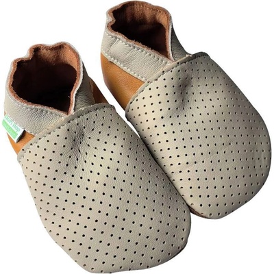 Hopi Hop kožené capáčky Barefoot děrované béžové – Zboží Dáma