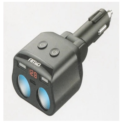 Dvojitá prodlužovací zásuvka 2xUSB 1xUSB C 12/24V max 200W AMIO-04173, , ,