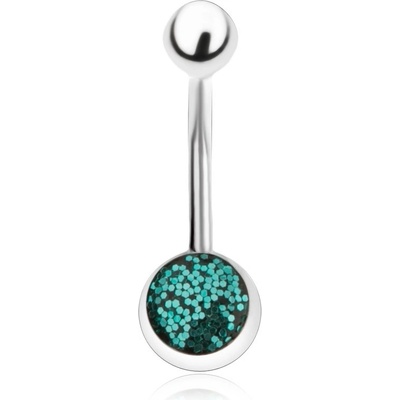 Šperky eshop ocelový piercing do břicha stříbrné barvy tyrkysové glitry PC02.27