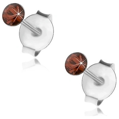 Šperky eshop stříbrné náušnice kulatý oranžovohnědý krystalek Swarovski I28.27