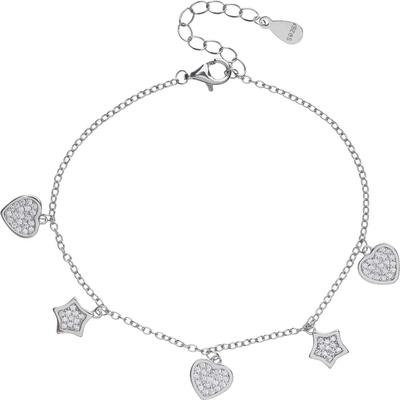 Bealio 10993 stříbrný náramek SRDCE A HVĚZDA zirkon 16+3 cm 03-10993-1988