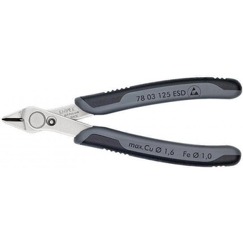 KNIPEX Клещи резачки Super-Knips, неръждаема стомана, черно-сива ръкохватка 125мм, ESD, с отваряща пружина, Knipex (K7803125ESD)