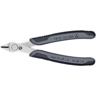 KNIPEX Клещи резачки Super-Knips, неръждаема стомана, черно-сива ръкохватка 125мм, ESD, с отваряща пружина, Knipex (K7803125ESD)