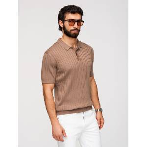 Ombre Clothing Мъжка поло риза SLIM FIT от вискоза с вертикални ивици - светло кафява V5 OM-POSS-0169 Ombre Clothing Ombre Clothing | Kafyav | МЪЖЕ | XL