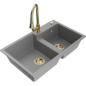 Mexen Tomas гранитна мивка с 2 отделения и кухненски смесител Elia, сива - 6516-71-670101-50 (6516-71-670101-50)