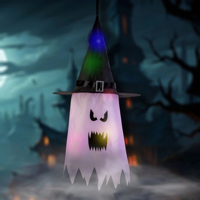 Family Halloweenska závesná LED dekorácia duch ružová