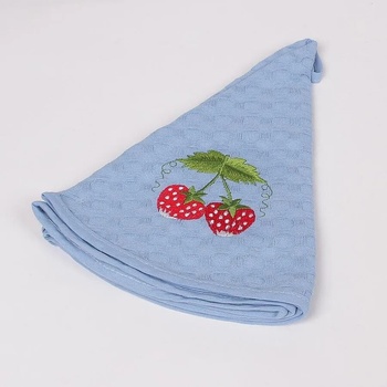 Image 1 of Кръгла кухненска кърпа в млечно синьо с ягодки