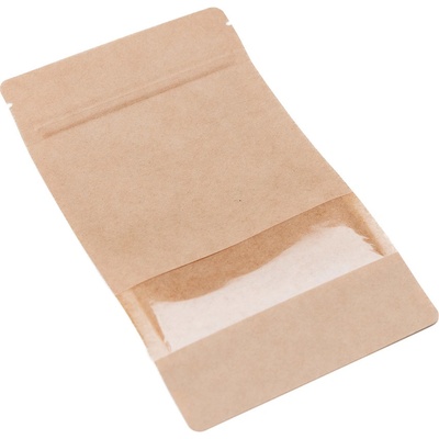 100 ks - Doypack vrecko s malým okienkom 130x225 + 70 mm, 500 ml, KRAFT/PET/CPP