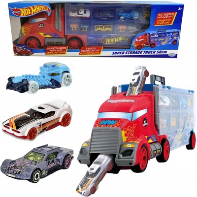 Hot Wheels Tahač na 20 autíček 50 cm + 3 Auta a dopravní značky 42034